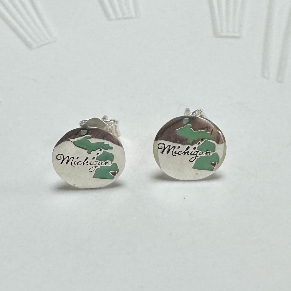 Michigan Map Earrings S925 Sterling Silver Stud Earrings Handmade